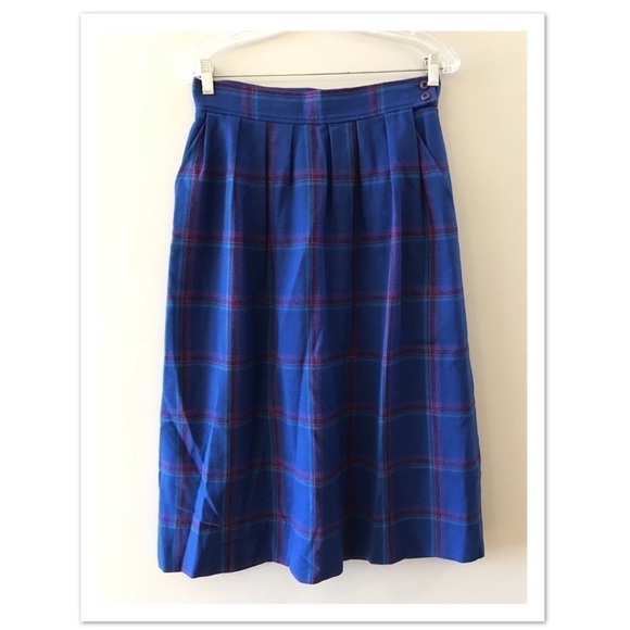 Miss Pendleton Blue Plaid Wool Tartan Skirt 14 - Picture 1 of 4